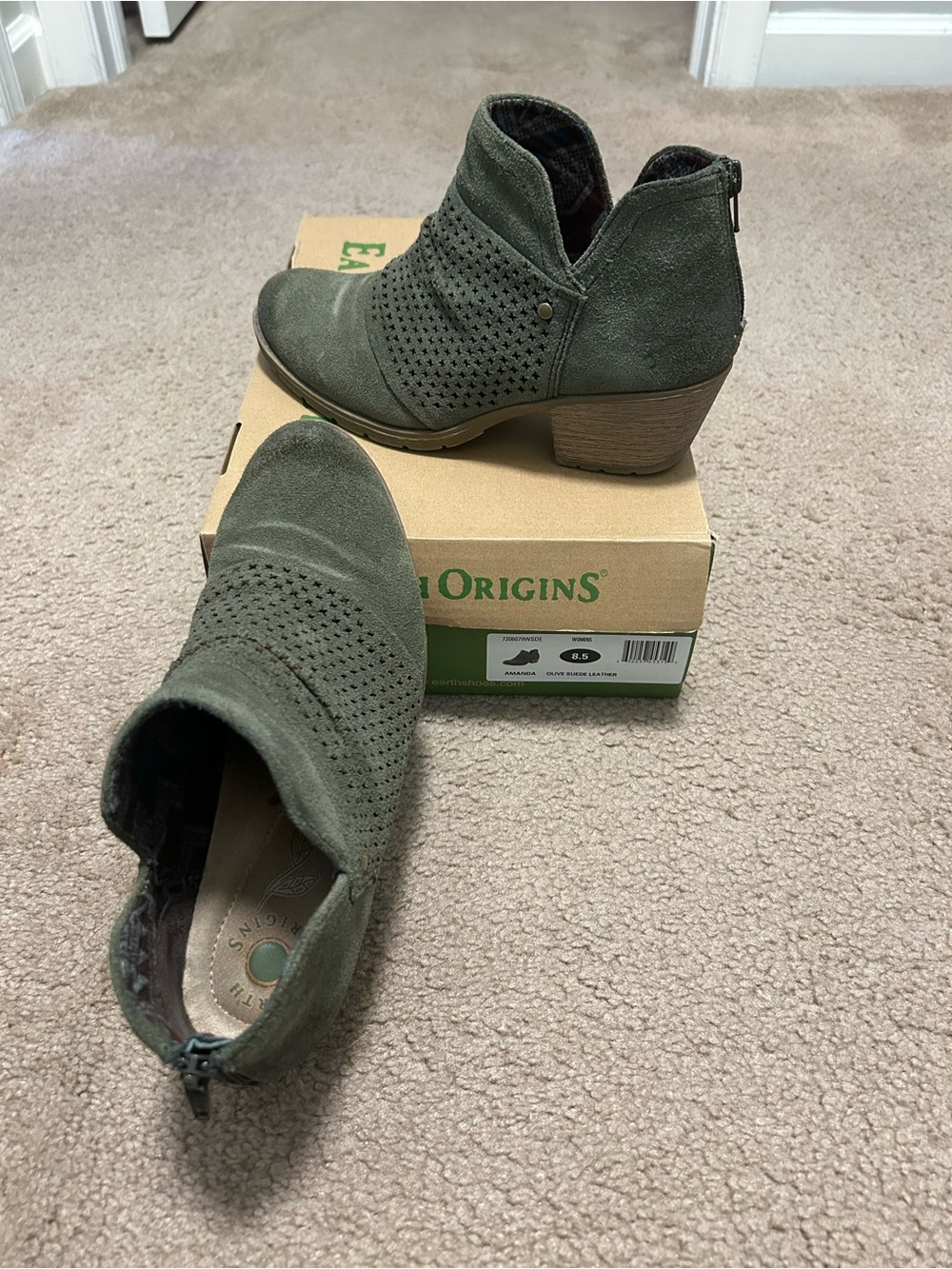 Earth Origins Olive Suede Perforated Ankle Booties